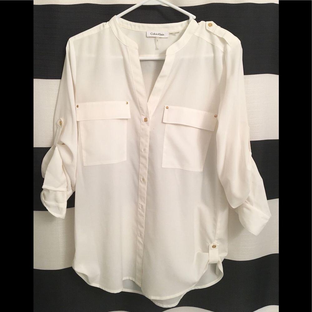 Calvin Klein white shirt with pockets Euc